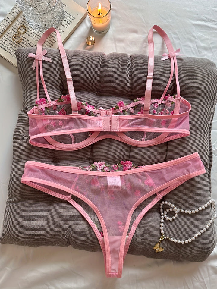 Liora Rose Embroidered Lace Lingerie Set with Adjustable Straps