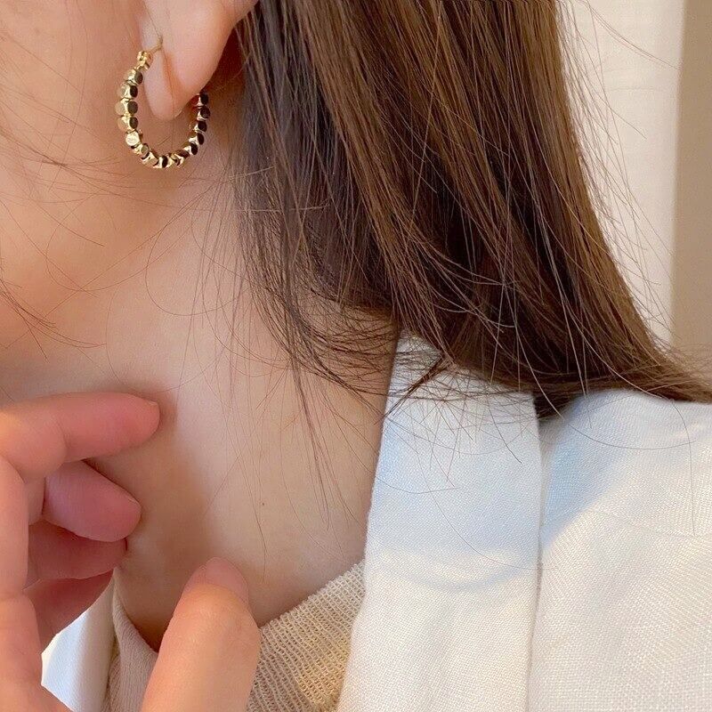 Liora Hoop Earrings – 14K Gold Plated Vintage Cube Design