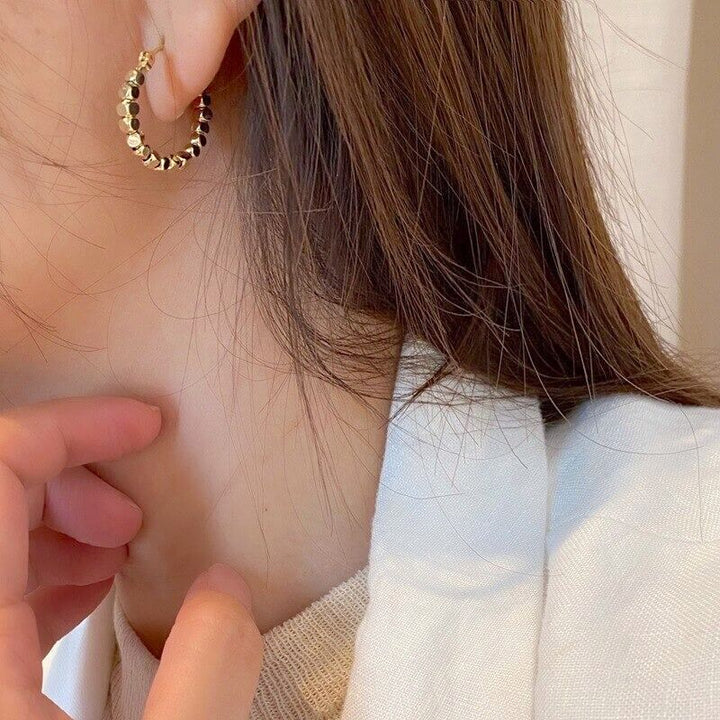 Liora Hoop Earrings – 14K Gold Plated Vintage Cube Design