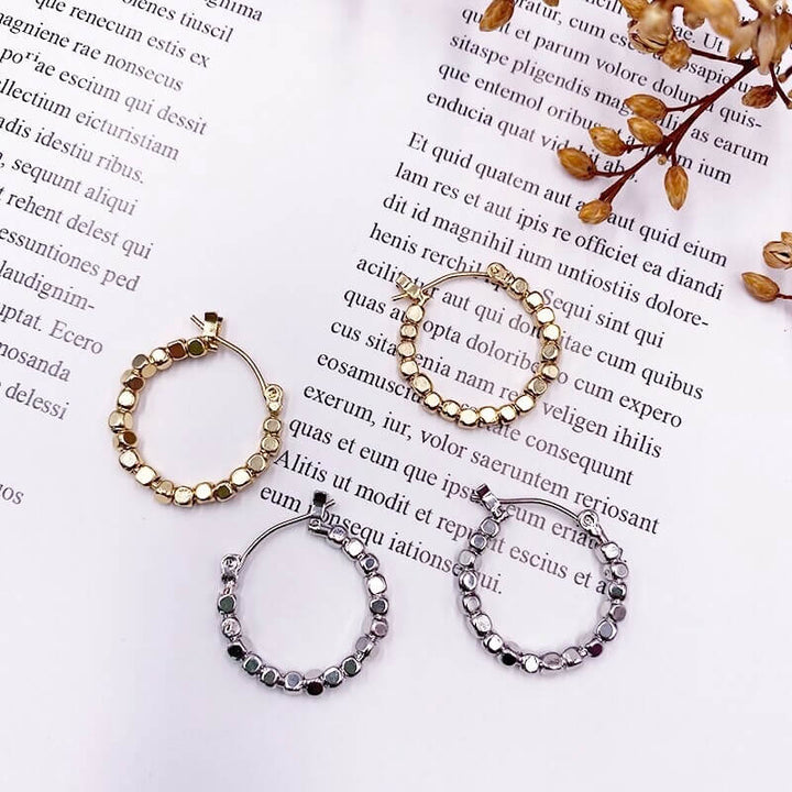 Liora Hoop Earrings – 14K Gold Plated Vintage Cube Design