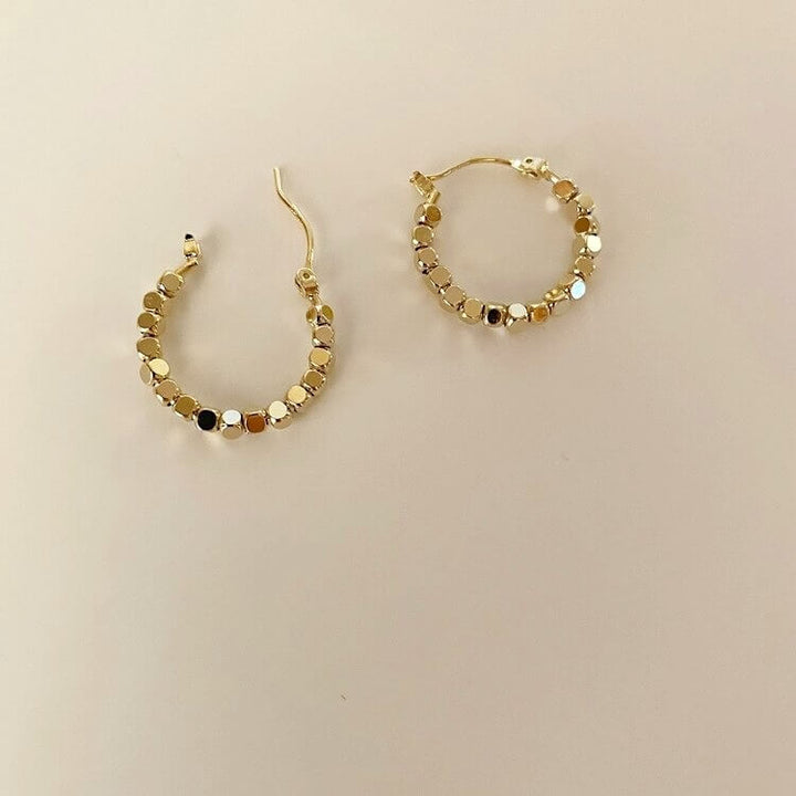 Liora Hoop Earrings – 14K Gold Plated Vintage Cube Design
