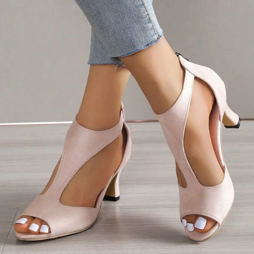 Liora Comfort Elegant Heels – Orthopedic Pink & Black Suede
