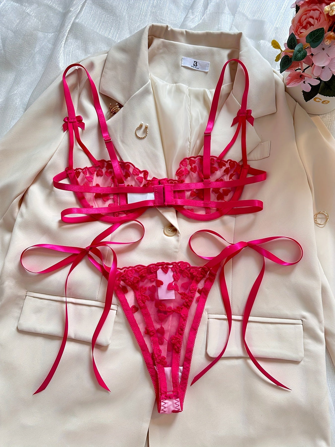 Arielle Lingerie Set – Heart Embroidered Luxury Soft Silk