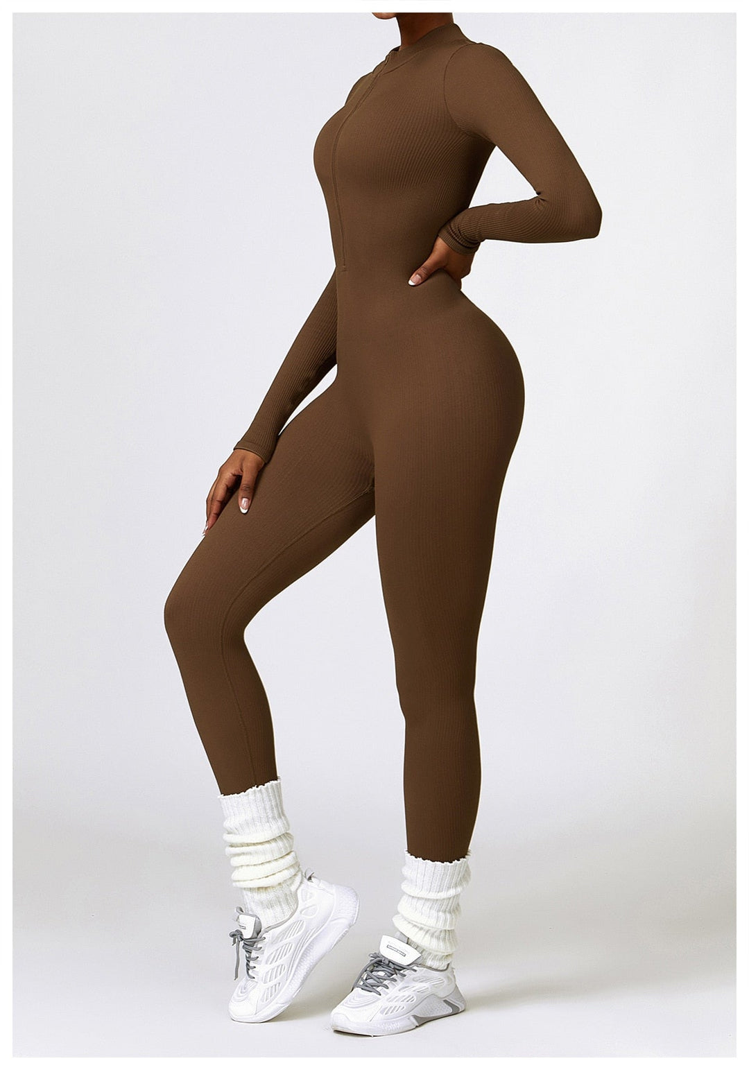 Zip Up Jumpsuit Long Sleeve - Siopie