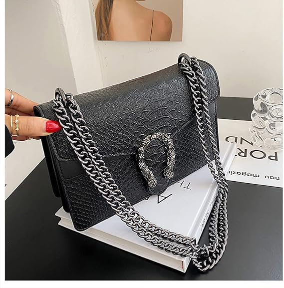 Sac bandoulière en cuir imprimé tendance – Sac à bandoulière chaîne pour femme
