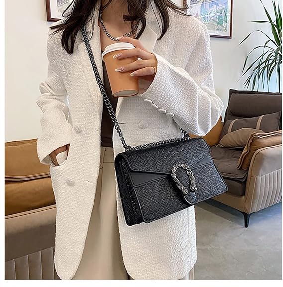 Sac bandoulière en cuir imprimé tendance – Sac à bandoulière chaîne pour femme