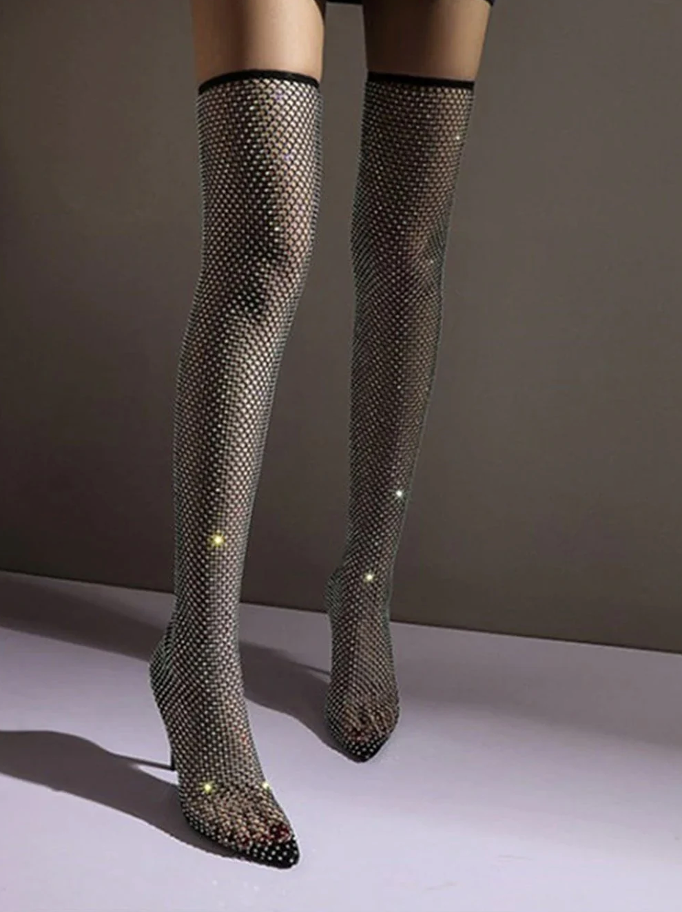 Aura Rhinestone Mesh Pointed Heels – Sparkling Embellishment, Breathable Design