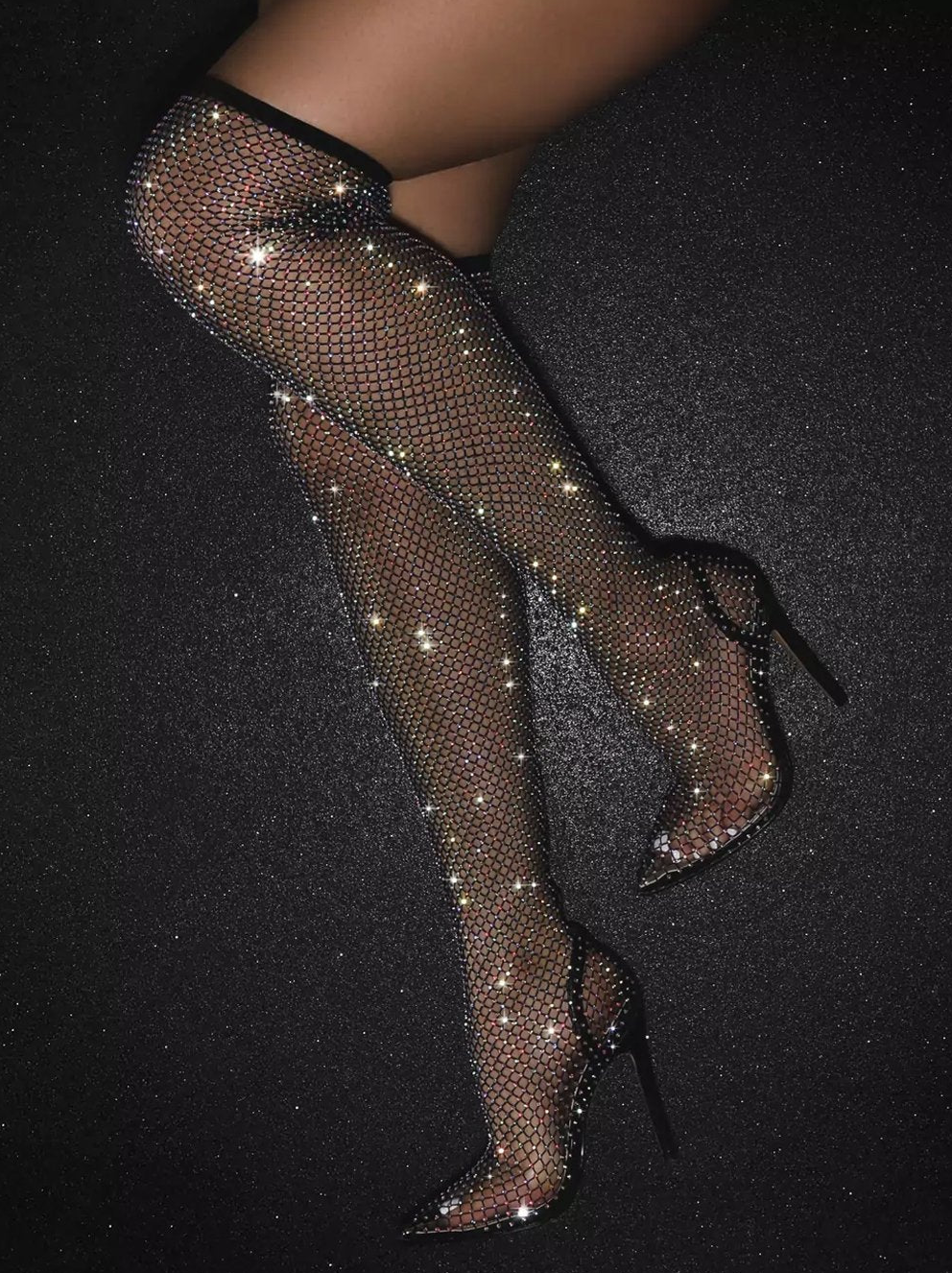 Aura Rhinestone Mesh Pointed Heels – Sparkling Embellishment, Breathable Design