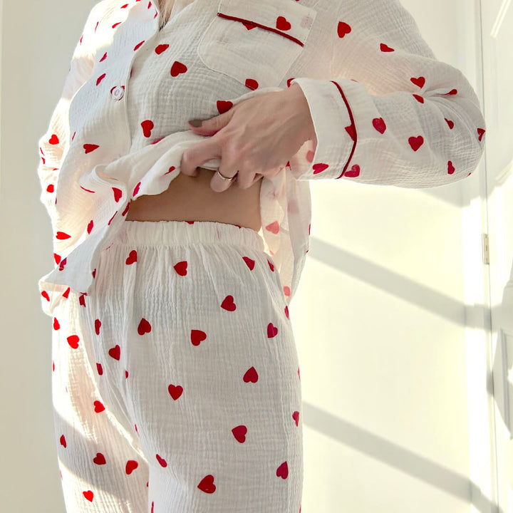 Liora Heart-Print Women's Loungewear Set – Soft Cotton Comfort