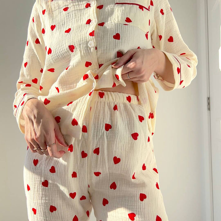 Liora Heart-Print Women's Loungewear Set – Soft Cotton Comfort