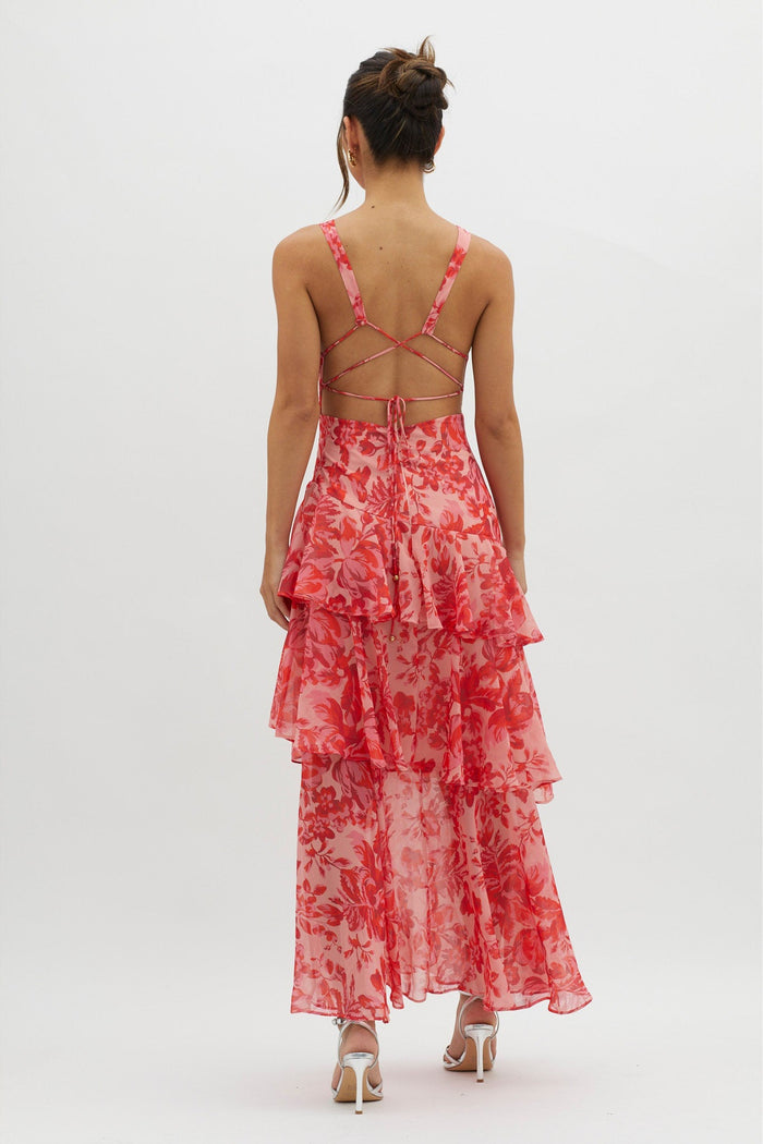 Elena Backless Ruffle Maxi Dress – Elegant and Flowy Red Long Dress for Every Occasion