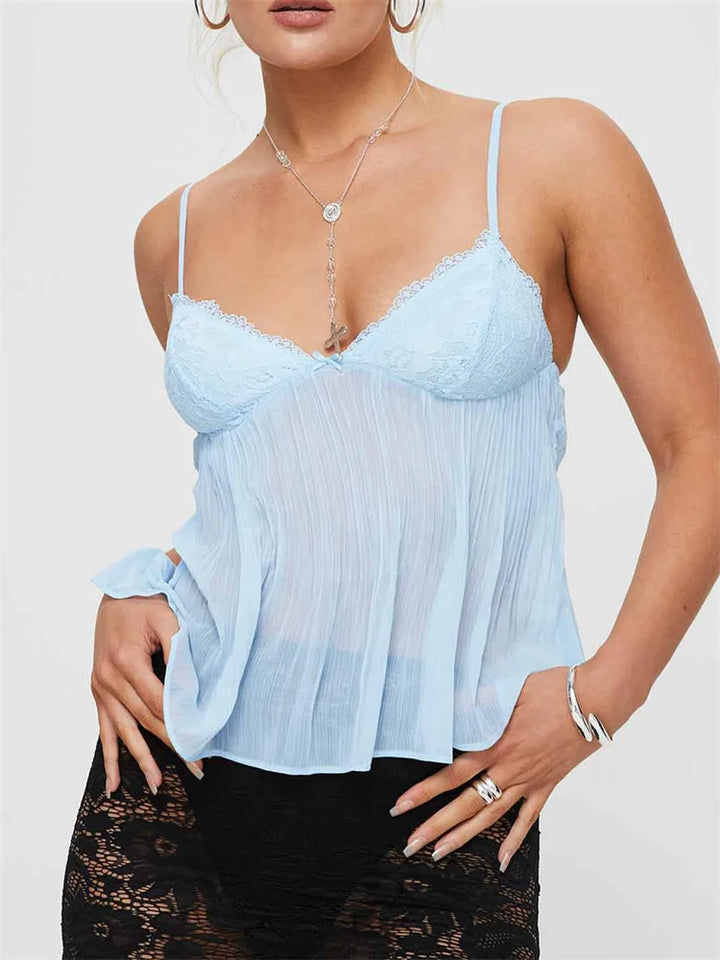 Luna – Haut caraco plissé en dentelle pour femme