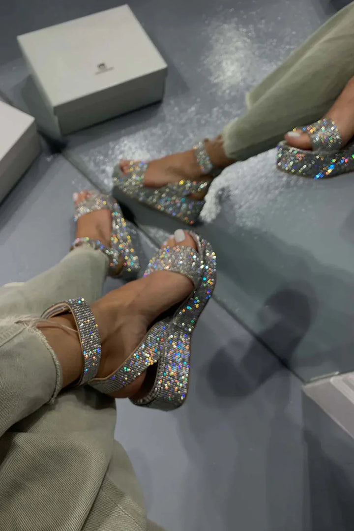 Liora High Heel Sandal Glamorous Sparkling Strass Platform