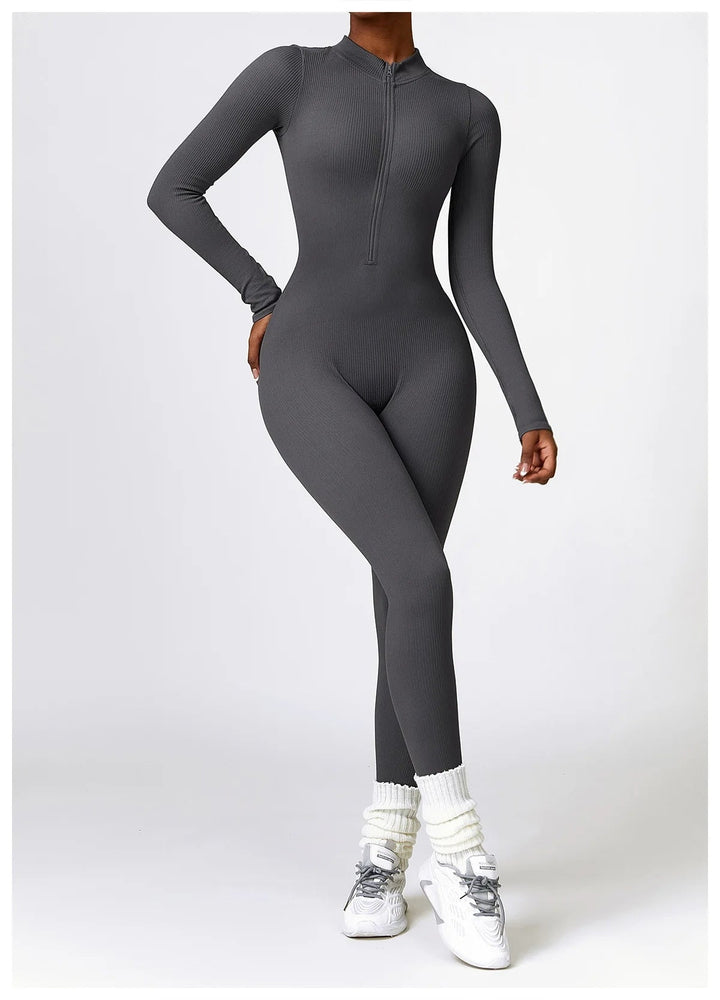 Zip Up Jumpsuit Long Sleeve - Siopie