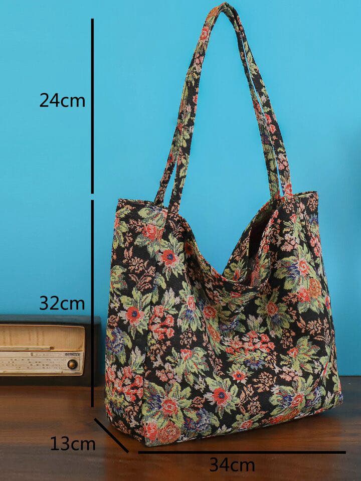 Grand sac cabas vintage à fleurs – Sac fourre-tout élégant inspiré de l'automne