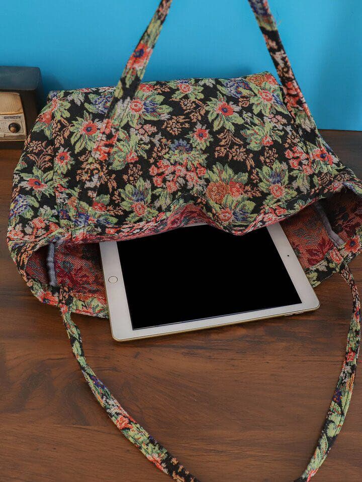 Grand sac cabas vintage à fleurs – Sac fourre-tout élégant inspiré de l'automne