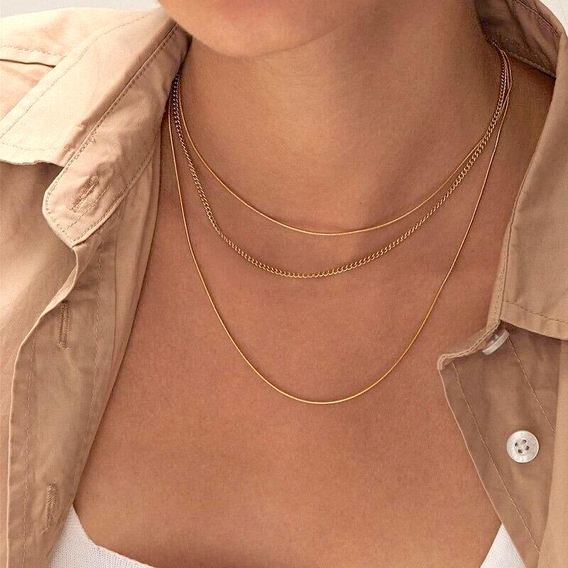 Amara 14K Gold-Plated Minimalist Necklace – Slim Snake Chain