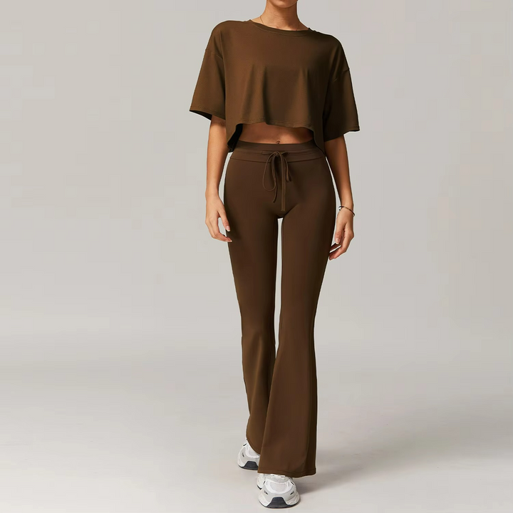 Arielle Ensemble Pilates Seamless Crop Top et Pantalon Flare