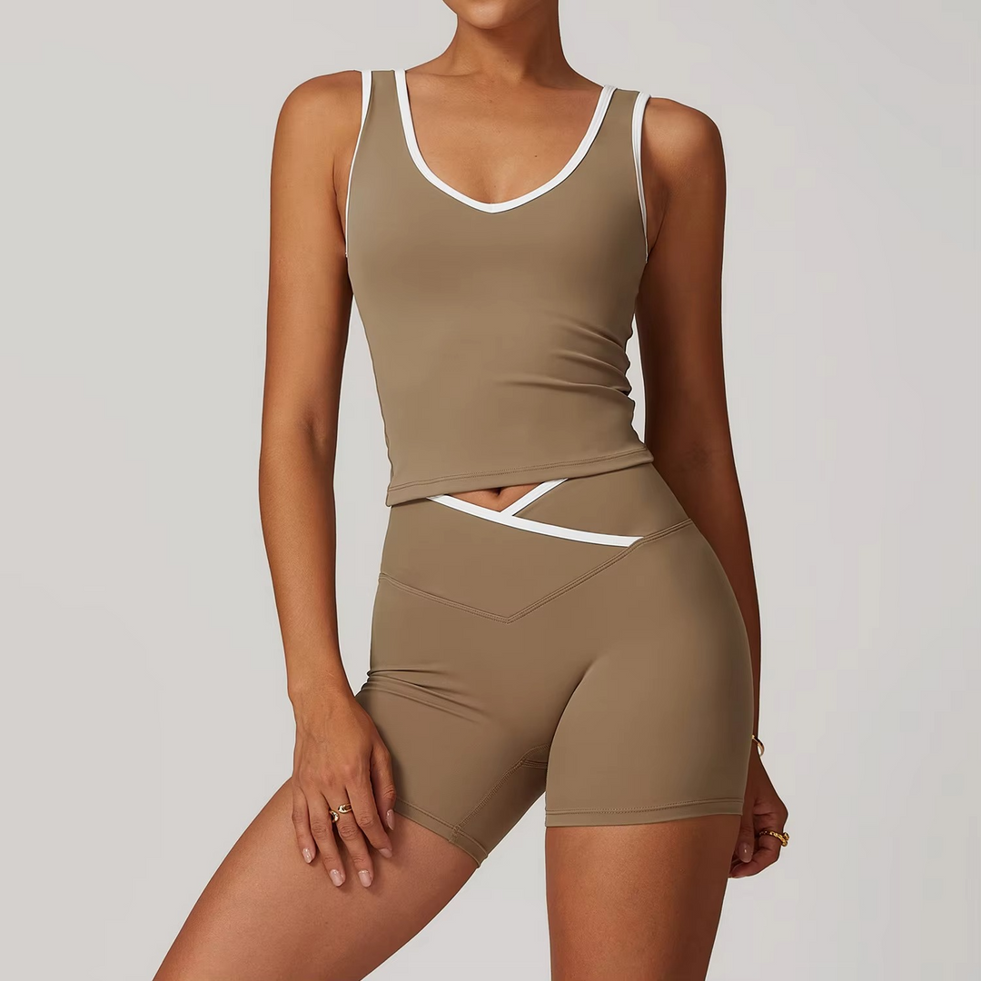 Ensemble Pilates Élégant avec Brassière Push‑Up et Short Taille Haute