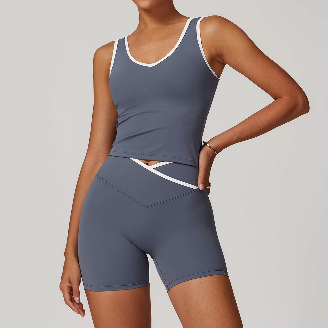 Ensemble Pilates Élégant avec Brassière Push‑Up et Short Taille Haute
