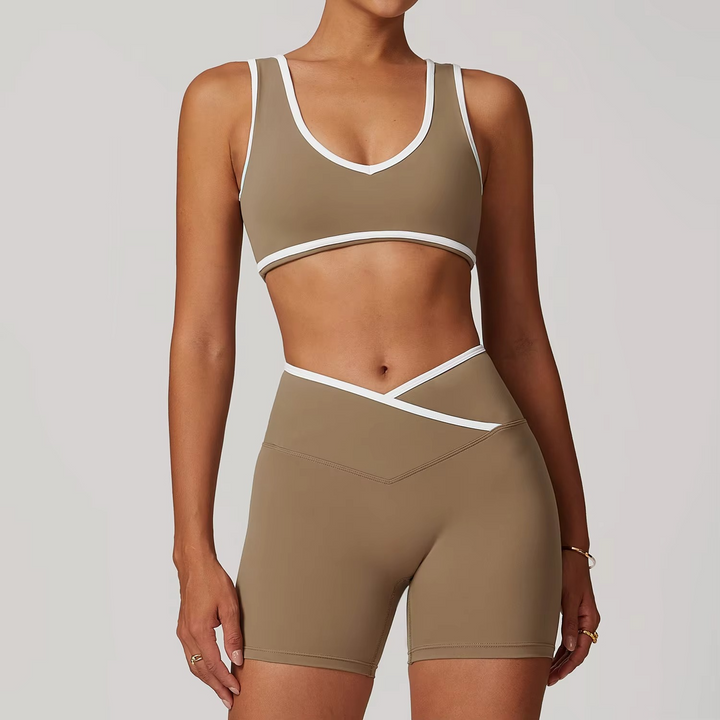 Ensemble Pilates Liora – Brassière push‑up et short flex‑fit nude