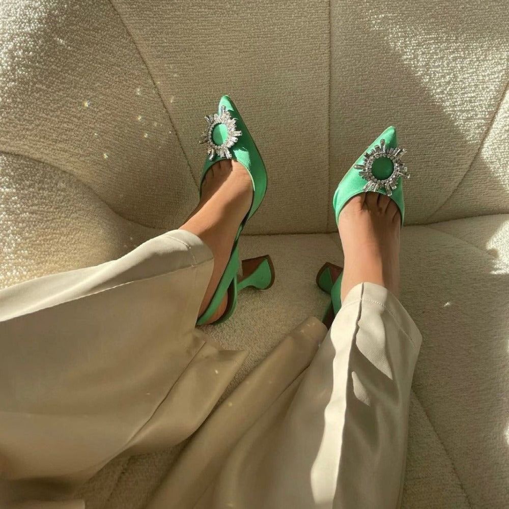 Elegant Crystal Pointed Toe Heeled Pumps with Cushioned Comfort