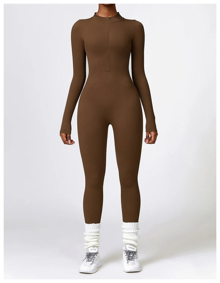 Zip Up Jumpsuit Long Sleeve - Siopie