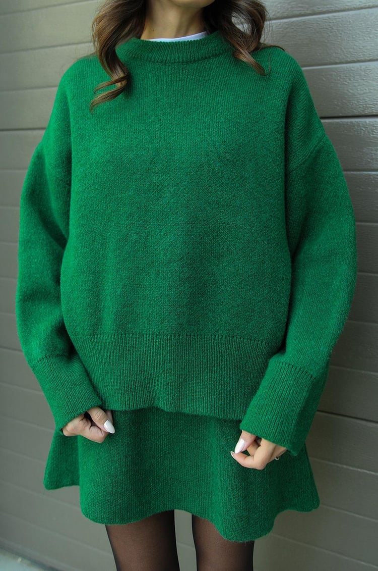 Ensemble tricot Amy – Tenue chic et confortable avec haut et jupe assortis pour femme